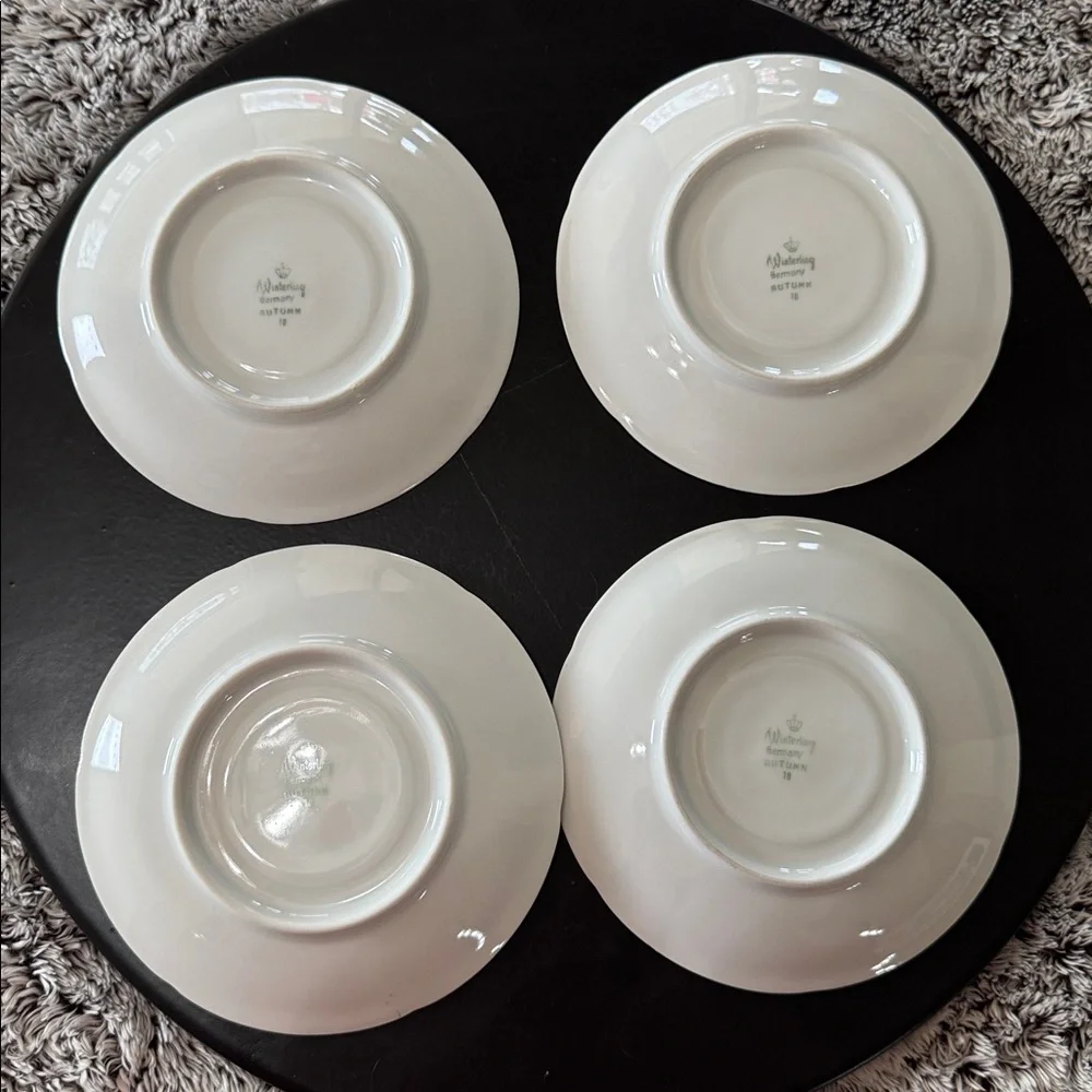 Winterling Bovaria Germany Autumn Leaves Set of 4 Saucers 6” Gold Trim Porcelain